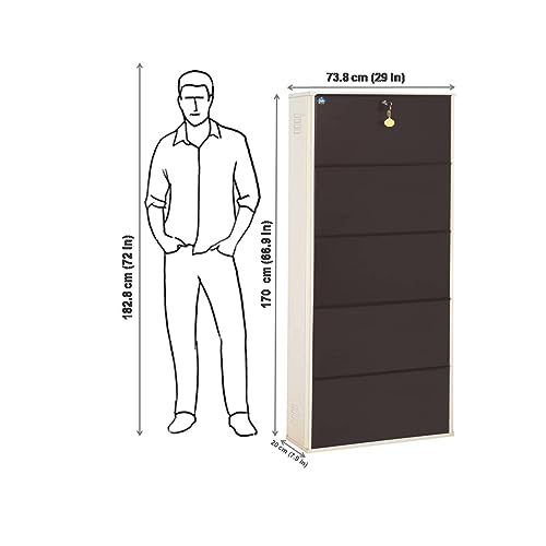 Image of DELITE KOM 29 inch Wide, 10 Shelf Metal Shoe Rack Wall Mounted for Home with Central Lock Holds Upto 36 Shoes or 60 Slippers Pair | Double Decker, 1Yr Warranty, (67x29x8,Ivory Coffee), DIY, Space Saver