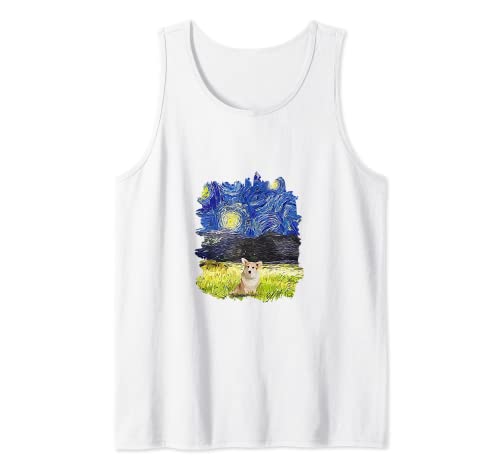 Notte stellata impressionista - Cardigan artistico con cane Welsh Corgi Canotta