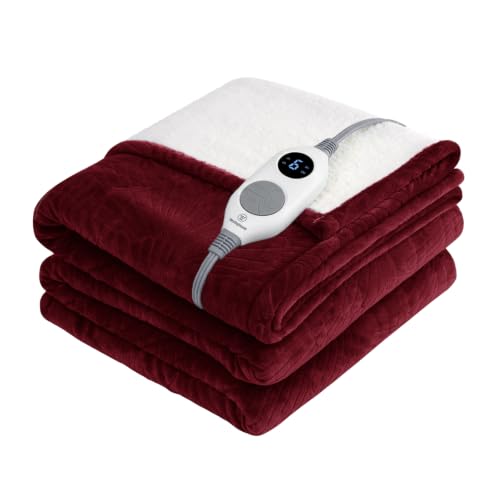 Westinghouse Heated Throw Blanket Flower Jacquard Flannel Sherpa 50x60 Red