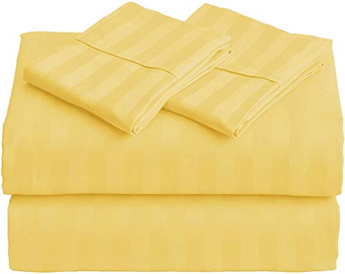 Laxlinen 350Tc Bedding Sets 100% Egyptian Cotton 4Pc Sheet Set + 3Pc Duvet Set + 1Pc Bedskirt California/Western/King-Cal King, Gold Stripe 350-Thread Count #TOP27