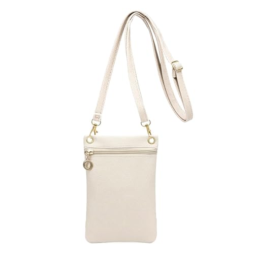 Image of Oryven Small Mobile Phone Crossbody Bag, Faux Leather Smartphone Pouch with Adjustable Strap, Lightweight Zipped Mini Shoulder Purse for Daily Commute, Travel & Evening Out (White)