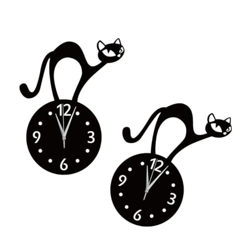 COOPHYA 黑色アクリル製 掛け時計 猫デザイン 静音設計 壁掛け時計 リビングや寝室に最適 簡単掃除可能 1個入り バッテリーなし [3]