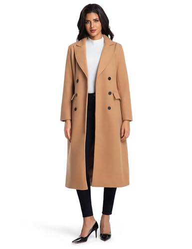 IDEALSANXUN Womens Long Wool Coats Fall Winter Notch Lapel Double Breasted Trench Coat Wool Jackets4