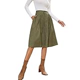 KANCY KOLE Damen Elegant Armeegrün Rock Knielang Business Party Sommerrock Hohe Taille Röcke Freizeit Rock Casual Elegant Lang Herbst Faltenrock Lang KC0234S22-03_00L