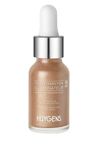 HUYGENS L'Élixir Perfecteur Illuminateur, Sérum Soin Illuminateur, Fini Lumineux, Nacres Dorées et Argentées, Teinte Universelle, Toutes Carnations, Visage et Décolleté, Bio, 99,5% Naturel