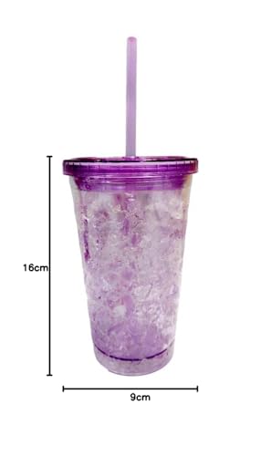 Image of BonZeal Pack of 1 Acrylic Freezing Gel Purple Peppa Pig Sipper Tumbler with Lid Straw 450 ml