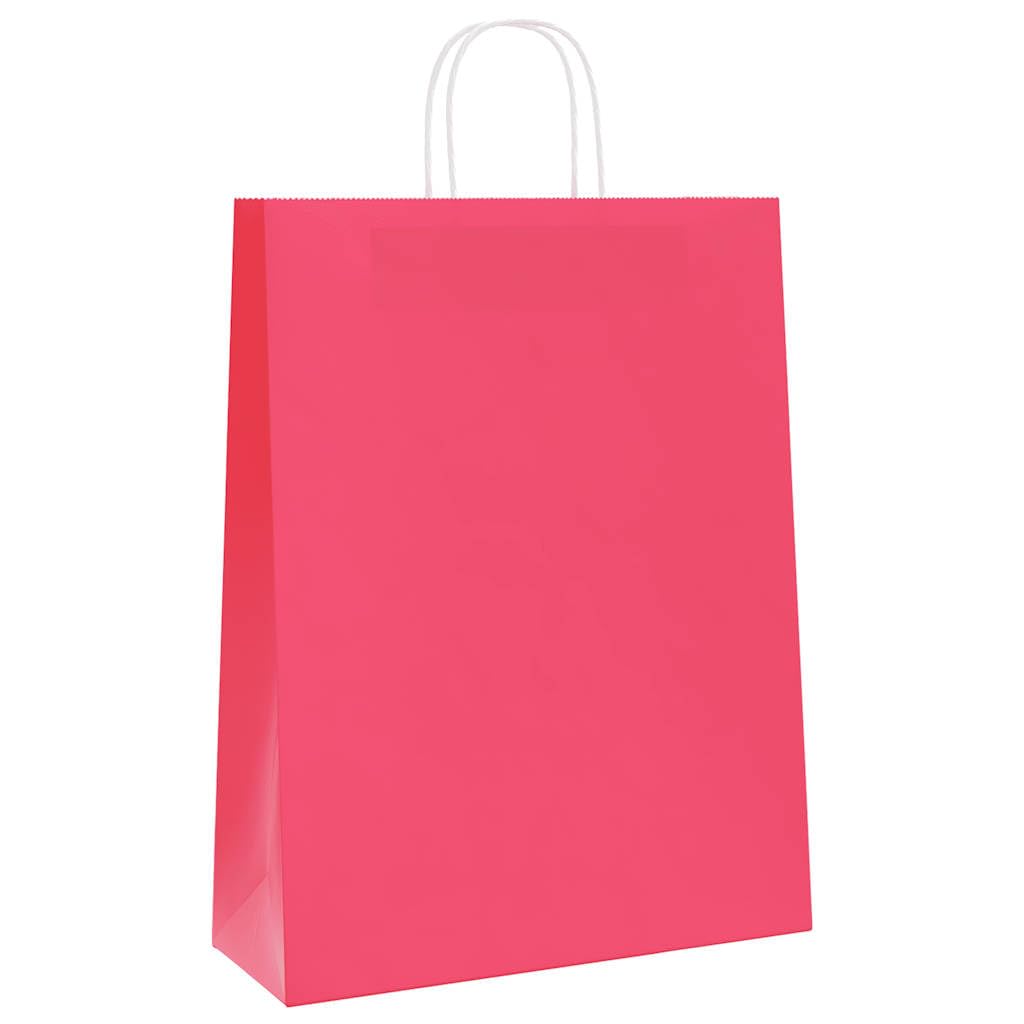 250 Stück Papiertragetaschen Rosa 32x12x42 cm, Kraftpapier Geschenktüten mit Henkeln für Einkauf, Takeaway und Party, Nachhaltige Papiertüten