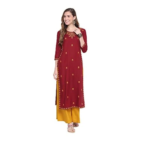 Indische Kurtis für Frauen Partykleidung Kleid für Frauen Kurti Tunika Tops fertig gemacht, Kastanienbraun 2, Large Cover