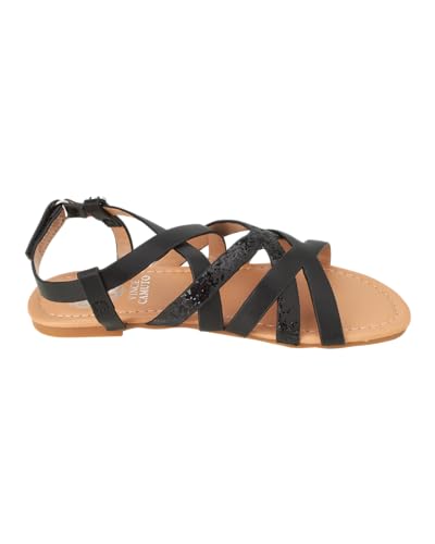 Image of Vince Camuto Girls' Sandals - Open Toe Summer Strappy Flat Dress Shoes with Glitters and Secure Hook and Look Closure