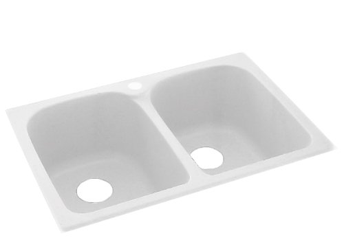 Swanstone Ks02233Lb.010 Solid Surface 1-Hole Drop In Double-Bowl Kitchen Sink, 33-In L X 22-In H X 10-In H, White #TOP18