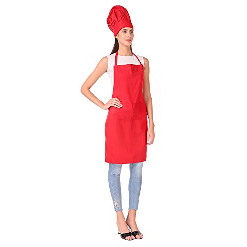Image of KODENIPR CLUB Kitchen Apron With Cap Set for Women /Men Chef (Red)