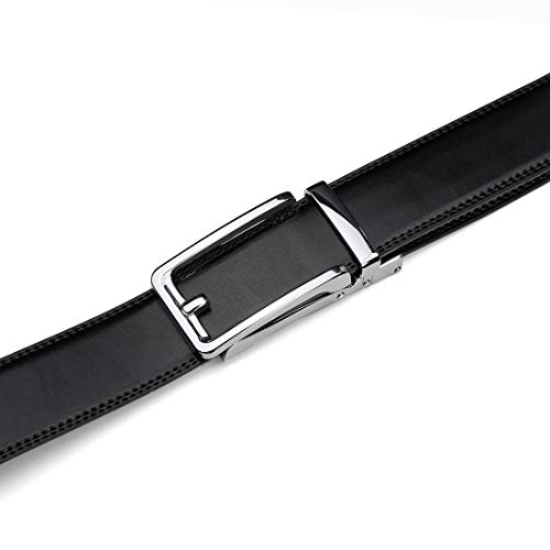 Founders & C Men's Leather Ratchet Comfort Click Belt Dress with Slide Buckle -Adjustable Trim to Fit
