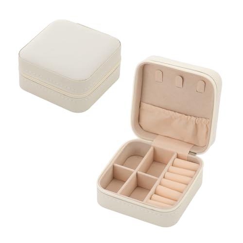 Mini Jewelry Box - Dustproof and Eco-friendly Organizer, Portable Travel Jewelry Organizer for Rings, Earrings, Necklaces, Bracelets, Bangles and other Jewelry for Girls and Women. (White)