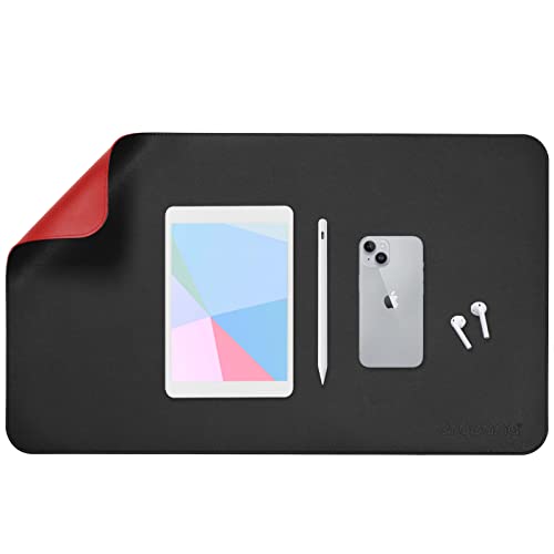 Image of AROPANA Vegan Leather Desk Mat | Large Reversible Mouse Pad & Computer Table Protector | Dual-Side Waterproof Extended Laptop Pad with Edge-Stitched Design (60x35CM, Black and Red)