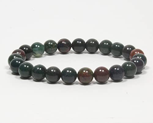 Image of Pachamama Essentials Natural Gemstone Bracelet 7-7.5 In Stretch Gems Stones 8mm Round - Beads Healing Crystals Quartz - Chakra Bracelet (Bloodstone)