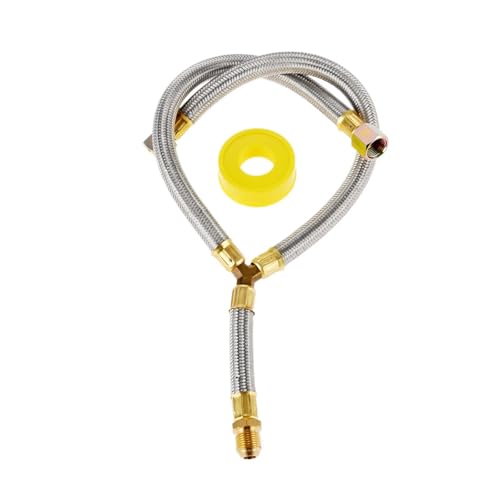LLJHGHCF Propane Grill Y-Splitter Extension Adapter Braided Hose Length 15 with 3/8 Flare Connection with 1Pc Gas Line Pipe Thread Tape