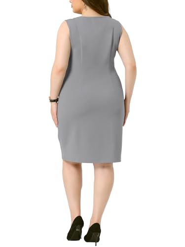Image of Agnes Orinda Plus Size Sheath Dress for Women Sleeveless Boat Neck Casual Straight Pencil Work Dresses