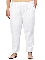 COTREL Plus Size Women Pure Cotton Straight FIT Casual Trouser Pant White