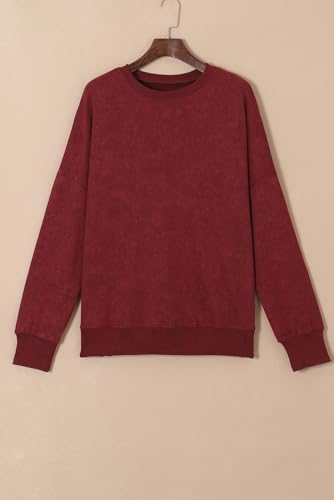 SHEWIN Womens Sweatshirt Casual Long Sleeve Loose Pullover Tops Lightweight Oversized Sweatshirts Trendy Fall Clothes for Women 2025,US 8-10(M),Ruby