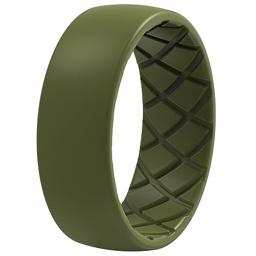 ThunderFit Men Silicone Wedding Rings, Breathable Pattern Engagement Bands 8mm Wide 2mm Thick - 1/4/7 Variety Multipack