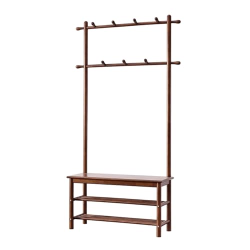 ZENSTYW Perchero De Pie De Madera Maciza Con Banco Y Zapatero,Perchero Recibidor Con Ganchos,2 Estantes Para Zapatos,Ideal Para Entrada,Pasillo,Recibidor(80cm/31.5in)