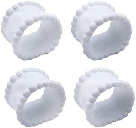 Porcelain Napkin Rings Beaded Napkin Rings, Pack 4 Bead Side Serviette Ring Buckles Round Delicate Solid Cloth Napkin Bands for Dinner Parties, Weddings Receptions, Family Gatherings