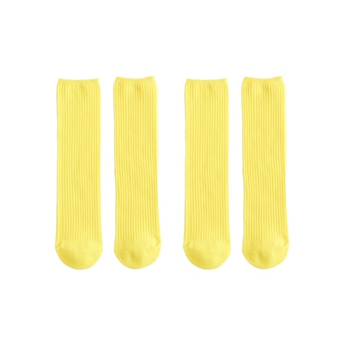 BESPORTBLE Calcetines de Algodón hasta Media Pantorrilla Adultos 2 Pares de Calcetines Lisos Transpirables Color Amarillo Unisex Cómodos para Uso Diario y Escolar
