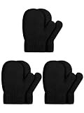 SATINIOR 3 Pairs Toddler Magic Stretch Mittens Little Girls Knit Mitten Baby Boys Soft Winter Knitted Gloves