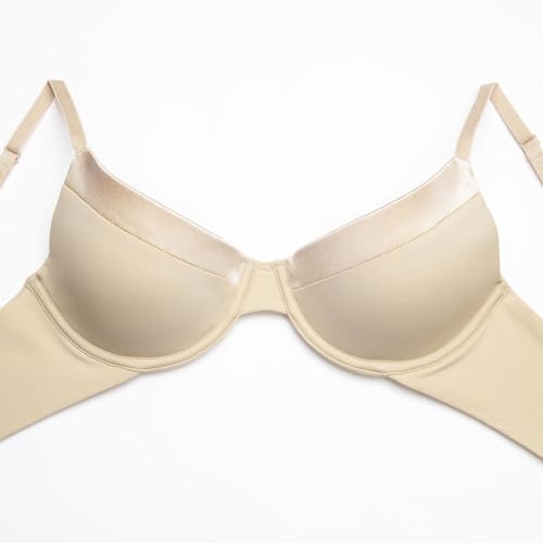 ZCANDAI Women Plunge Balconette Bra Lightly Padded Underwire Demi Bras Beige 32B