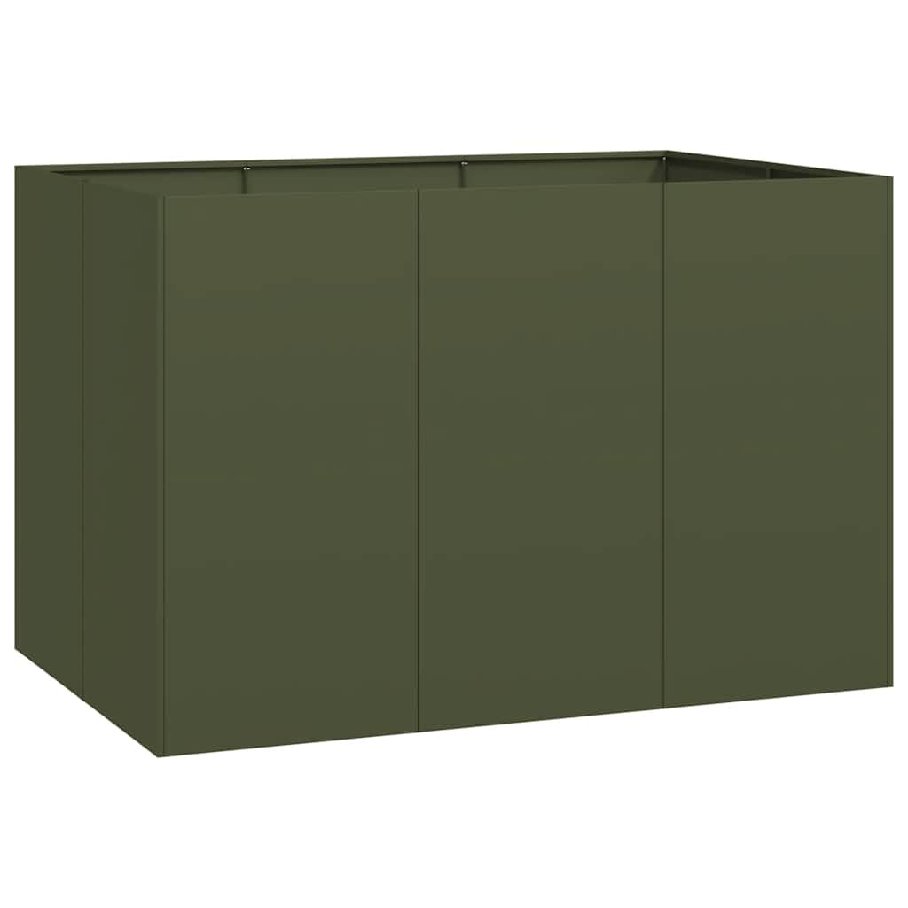 Ogrodnik stalowy oliwkowo-zielony 120 x 80 x 80 cm | Stal na zimno, pojemnik na rośliny zewnętrzne, drenaż z otwartym dnem, stabilizuje wsporniki wewnętrzne