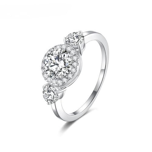 S925 Sterling Silver Engagement Rings for Women, 1ct Diamond Band Ring Round Cut VVS1 D-Color, Bridal Gift for Wife