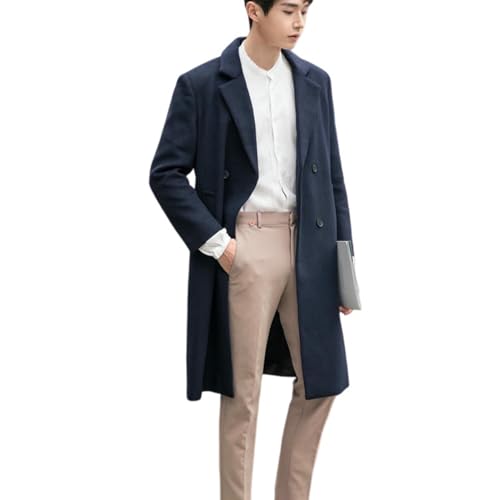 Trench long en laine contre le froid d'hiver manteau bleu marine XS