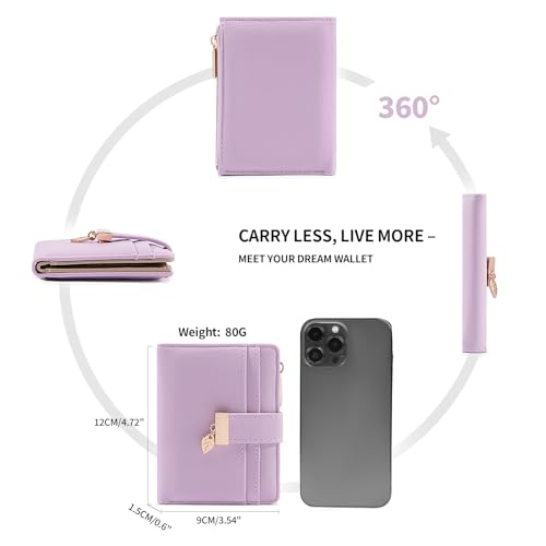 Image of Pomelo Best Wallet Women Bifold Leather Wallets for Women Credit Card Holder with ID Window Zipper Coin Pocket Light Purple