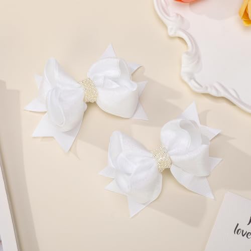 Pinzas para cabello con moño 5 pulgadas blancas miniatura 5