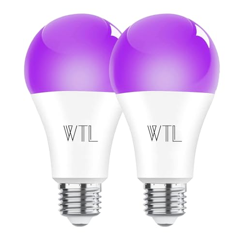 WTL UV Light Bulbs, A60 9W E27 Black Light Bulb (Equivalent 60Watt) 380-400nm Wavelength, UV Black Light Bulbs Glow in The Dark for Home Party Halloween Stage DJ Disco Lighting (2 Pack)
