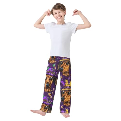 ZZXXB Dachshund Crown Boys Long Pants Soft Trousers Elastic Waist Kids Lounge Bottoms with Pockets S-XL3
