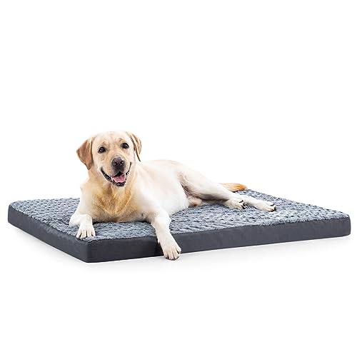 JOEJOY Dog Bed Extra Large Washable - Egg Crate Foam Dog Bed Non-Slip Puppy Bed Dog Crate Mattress Waterproof Dog Bed Anti-Anxiety Dog Cushion Pillow For All Breeds, Grey,112×81×8cm