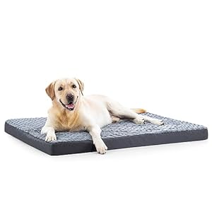 JOEJOY Dog Bed Extra Large Washable – Egg Crate Foam Dog Bed Non-Slip Puppy Bed Dog Crate Mattress Waterproof Dog Bed Anti-Anxiety Dog Cushion Pillow For All Breeds, Grey,112×81×8cm