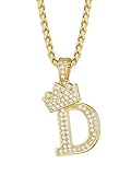 Richsteel Initial D Necklace For Men Women 18K Gold Plated Pendant with 22 Inch Chain Fashion Letter Name Jewelry