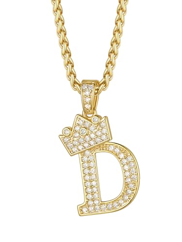 Richsteel Initial D Necklace for Men Women 18K Gold Plated Ice Out Pendant with 22 Inch Chain Fashion Letter Name Jewelry