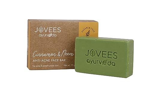 Image of Jovees Herbal Cinnamon & Neem Anti Acne Face Bar Soap For Acne & Blemishes Skin | Specially Formulated for Oily Skin | Unclogs Pores, Effective Cleansing without causing Dryness or Irritation 75G (Pack of 2)
