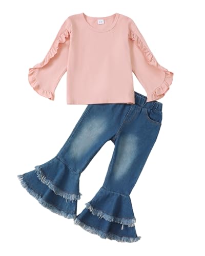 Image of Little Girls Clothes Kids Fall Winter Outfits Pant Set for Girl Age 4-8 | Girls Fall Winter Clothes, 2 Peices, Long Sleeve Shirt, Cute Clothing, Gifts, Family Photos, School, Christmas, Cotton Blend