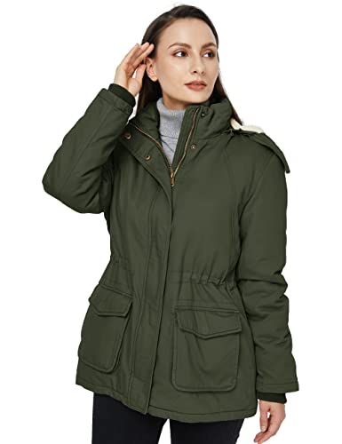 Wenven Women's Warm Fleece Lined Jacket Cotton Hooded Coat (Army Green, L) #TOP2