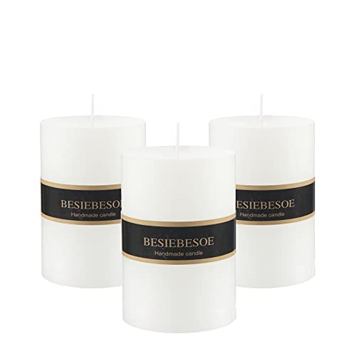 3×4 White Pillar Candles Set of 3 Unscented Handpoured Weddings, Home Decoration, Restaurants, Spa, Church Smokeless Cotton Wick