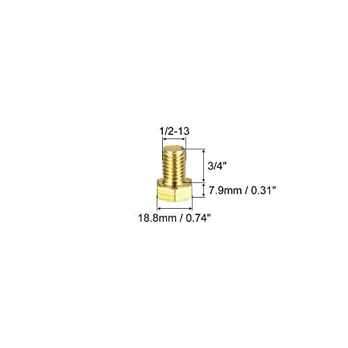 Image of uxcell Brass Hex Bolts, 1 /2-13x3 /4 1pcs Fully Thread Grade 4.8 Solid Brass Hexagon Head Bolt Machine Screws for Machinery
