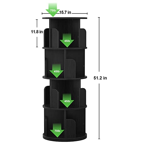 Aheaplus Rotating Bookshelf, 360 Display Corner Bookshelf For Small Space, 4 Tier Floor Standing Bookcase Storage Rack, Wood Narrow Book Shelf Organizer For Bedroom, Living Room, Study Room, Black #TOP6