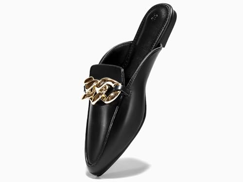 Image of Juliet Holy Womens Mules Flats Pointed Toe Backless Loafers Slip on Metal Chain Slides