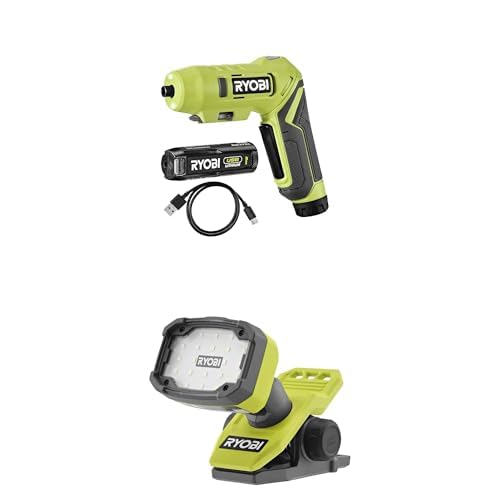 Ryobi - lot composé d'un tournevis et d'une lampe alimenté en 4V USB Lithium, livré avec sa batterie 2Ah - RSDP4-120G/RLC4-0