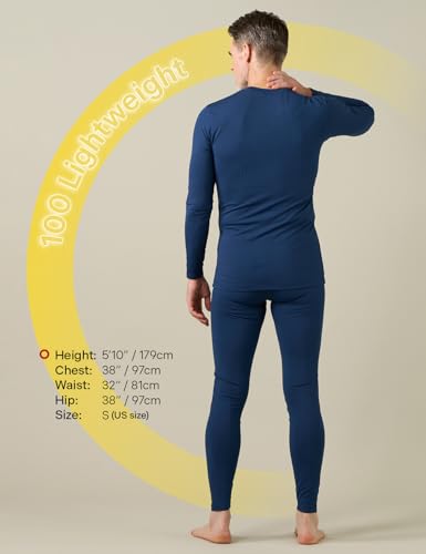 LAPASA Men's Lightweight Thermal Underwear Set, Fleece Lined Long Sleeve Long Johns Top and Bottom, Soft Warm Base Layer Set M11, Heather Blue, M - Image 2