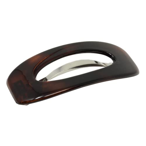 Parcelona French Ellipse Tortoise Brown Shell 3" Celluloid Made in France Automatic Pony Hair Clip Barrette for Women and Girls
